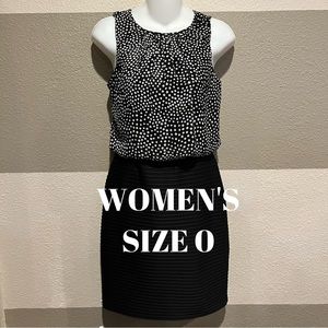 WHITE HOUSE BLACK MARKET Women 0 Sleeveless Blouson Dress Black White Polka Dot